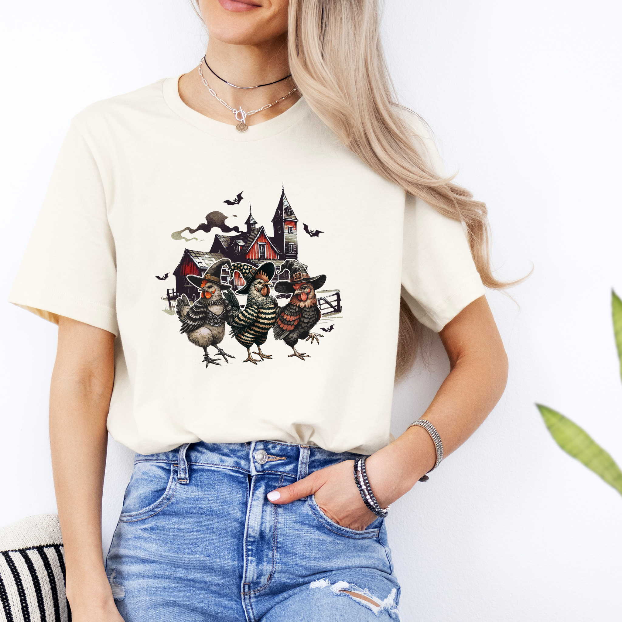 Spooky Farm Trio Witchy Chickens Halloween T-Shirt
