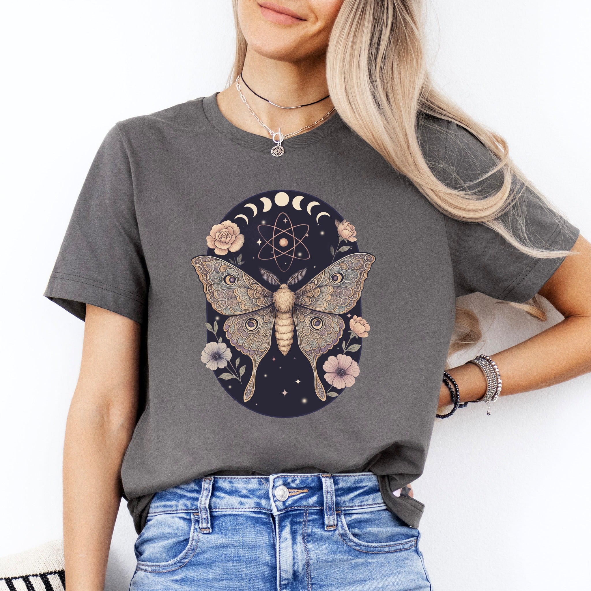 Celestial Moth Art – Moon & Atomic Design Tee