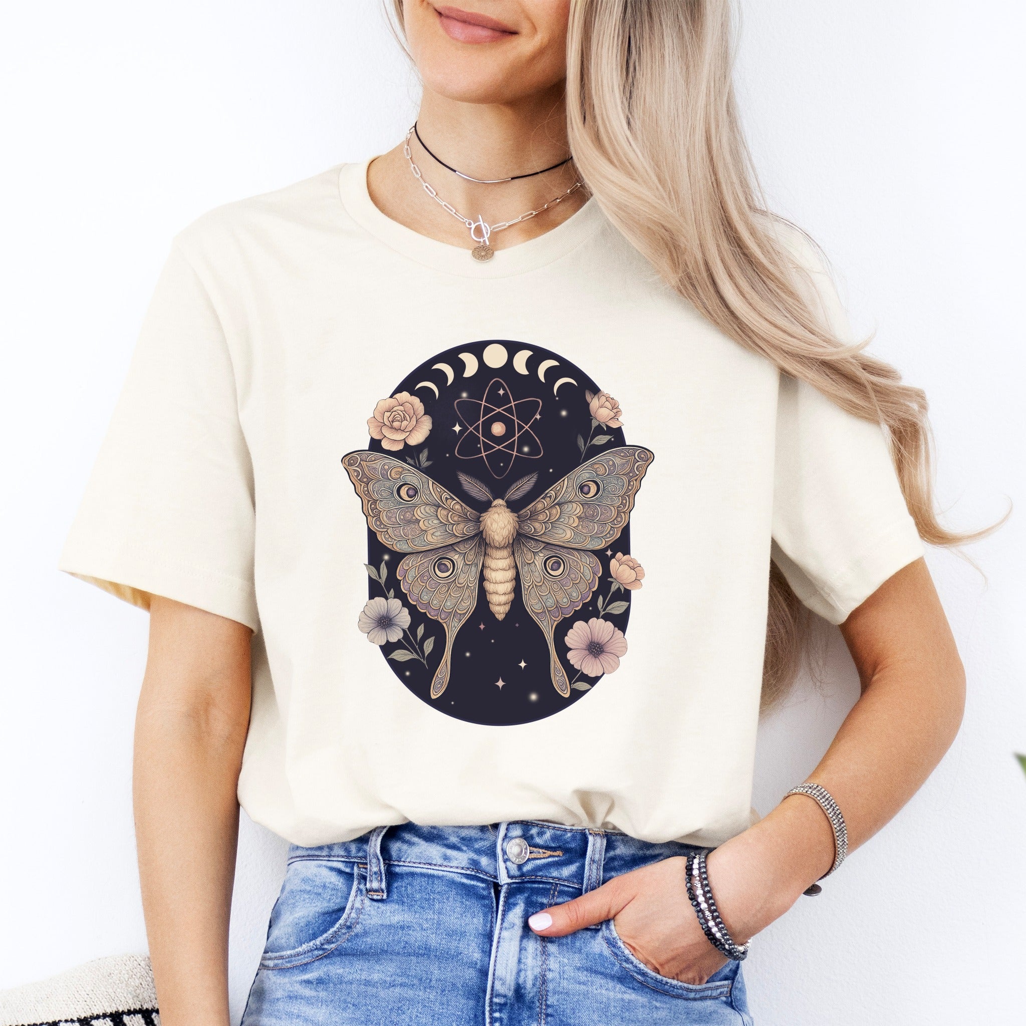 Celestial Moth Art – Moon & Atomic Design Tee