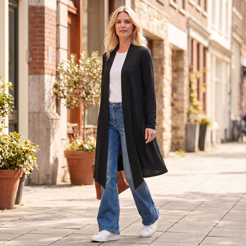 Knee Length Front Panel Draped Cardigan