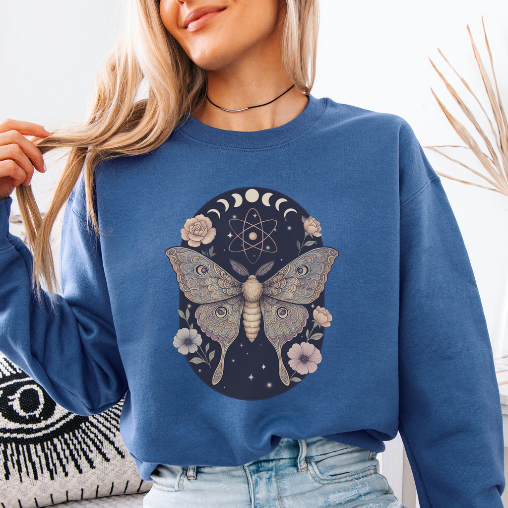 Celestial Moth Art – Moon & Atomic Design Sweatshirt