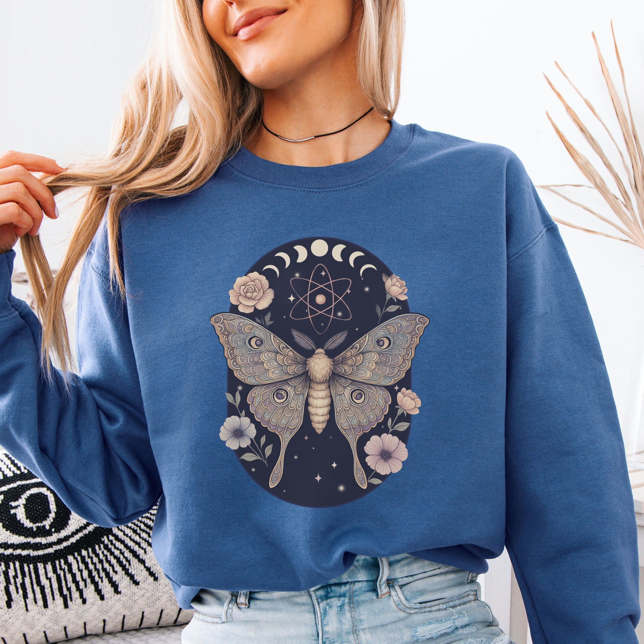 Celestial Moth Art – Moon & Atomic Design Sweatshirt