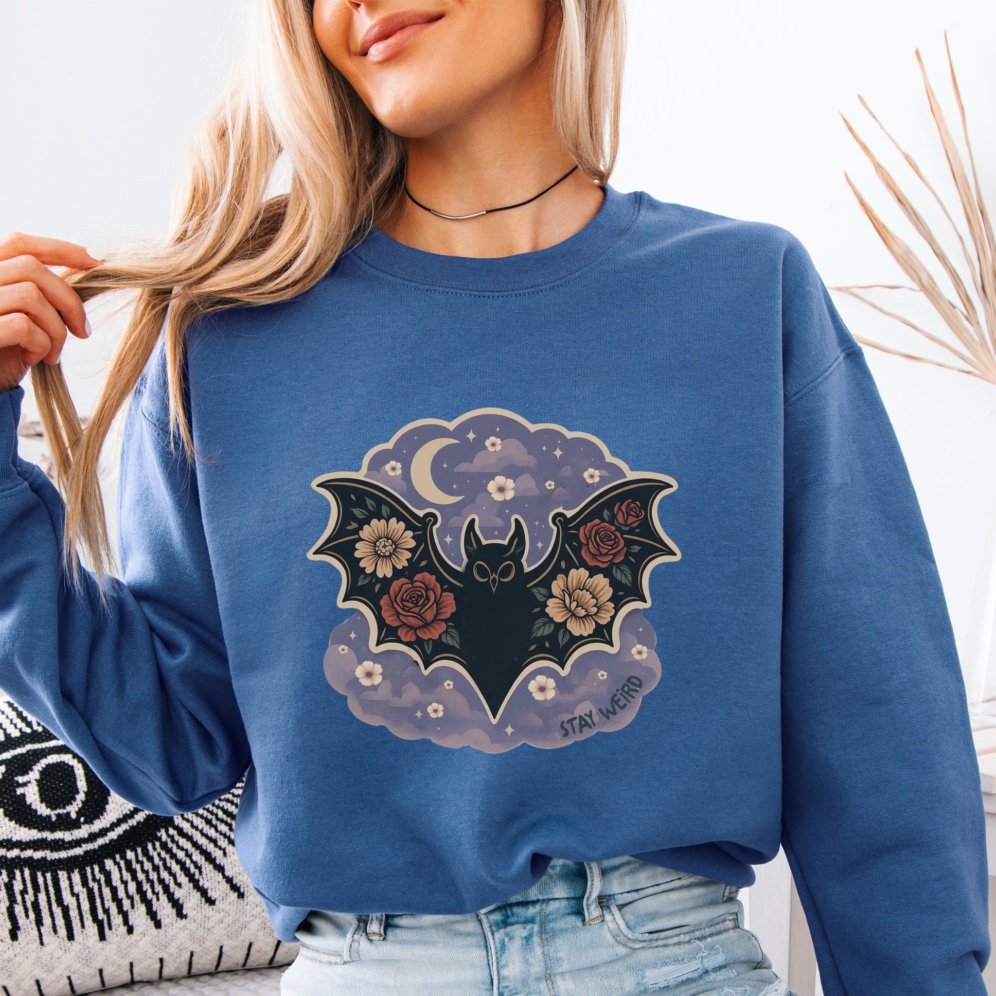 Stay Weird Bat with Floral Wings Sweatshirt