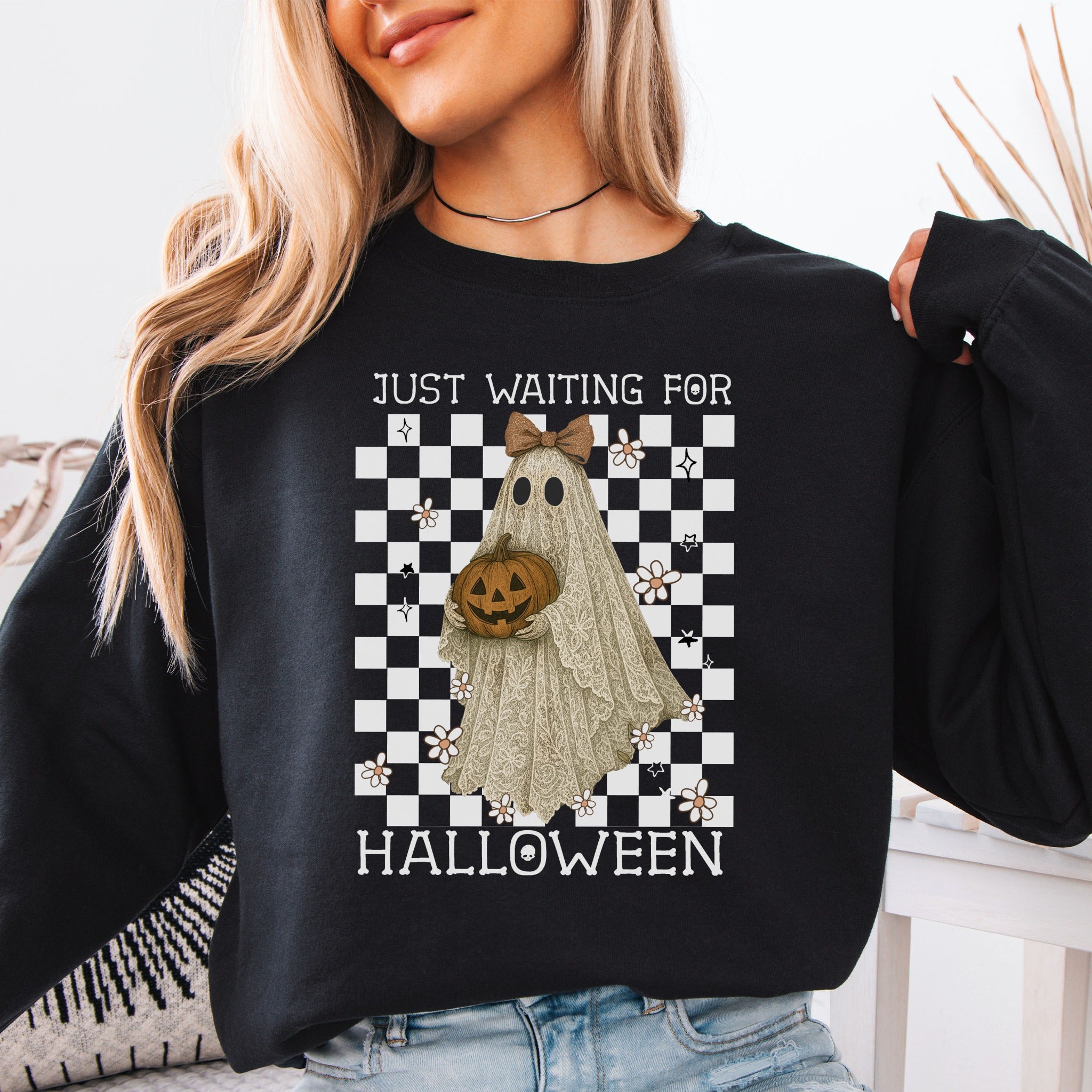 Just Waiting for Halloween Ghost Sweatshirt