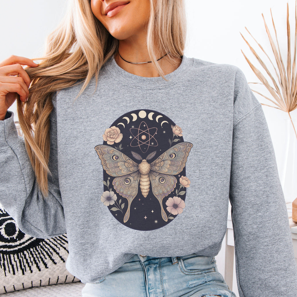 Celestial Moth Art – Moon & Atomic Design Sweatshirt