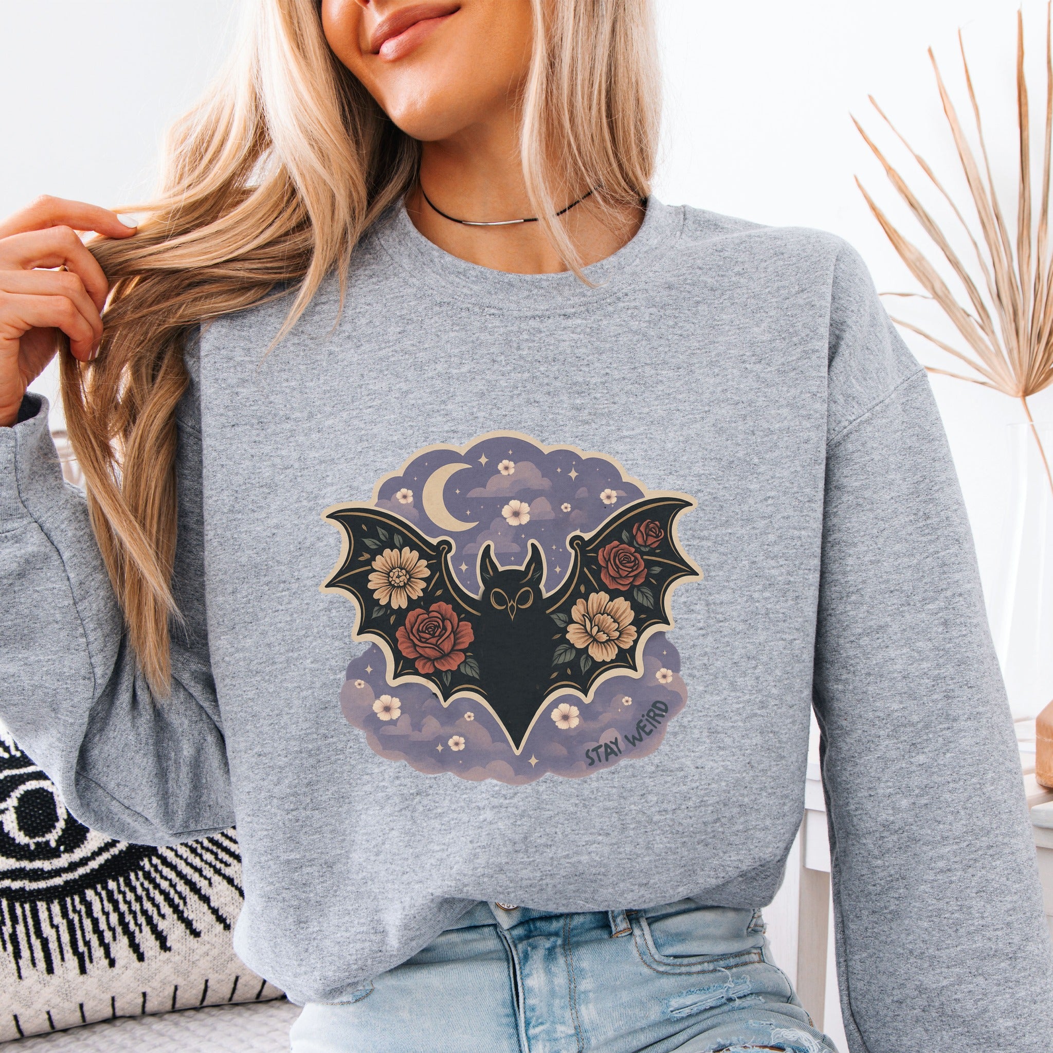 Stay Weird Bat with Floral Wings Sweatshirt