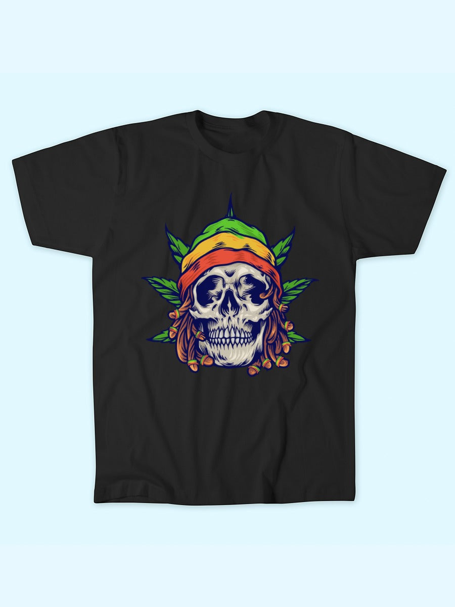 RASTA SKULL WITH MJ LEAF TEE