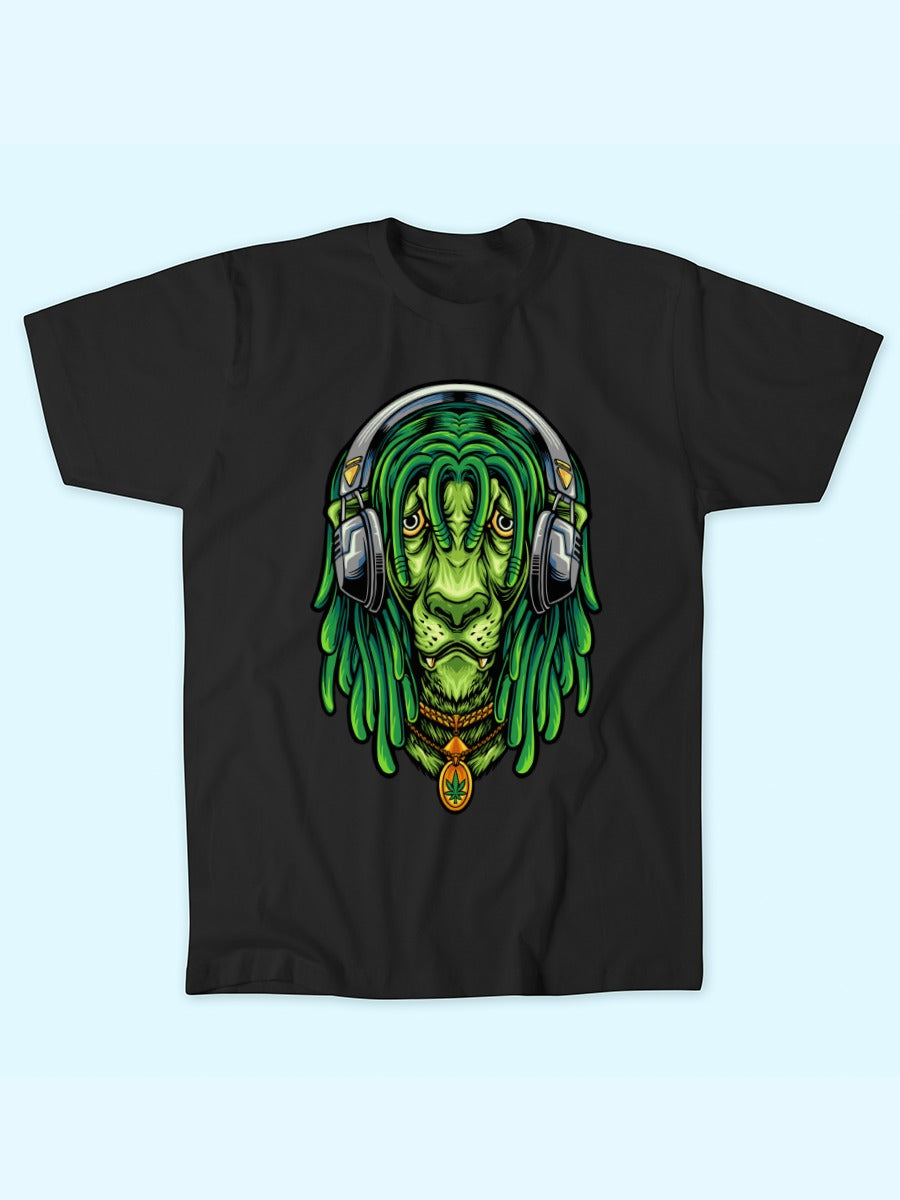 RASTA GREEN LION WITH HEADPHONES TEE