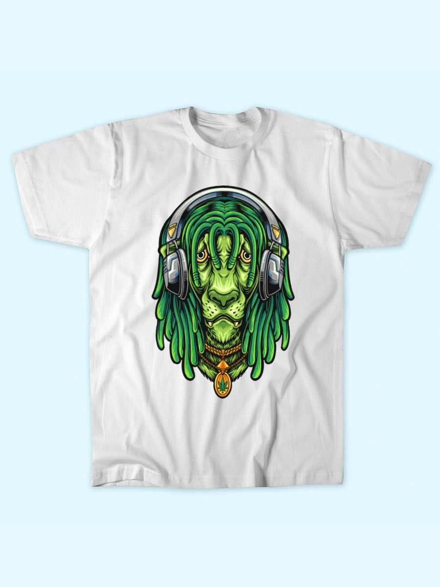 RASTA GREEN LION WITH HEADPHONES TEE