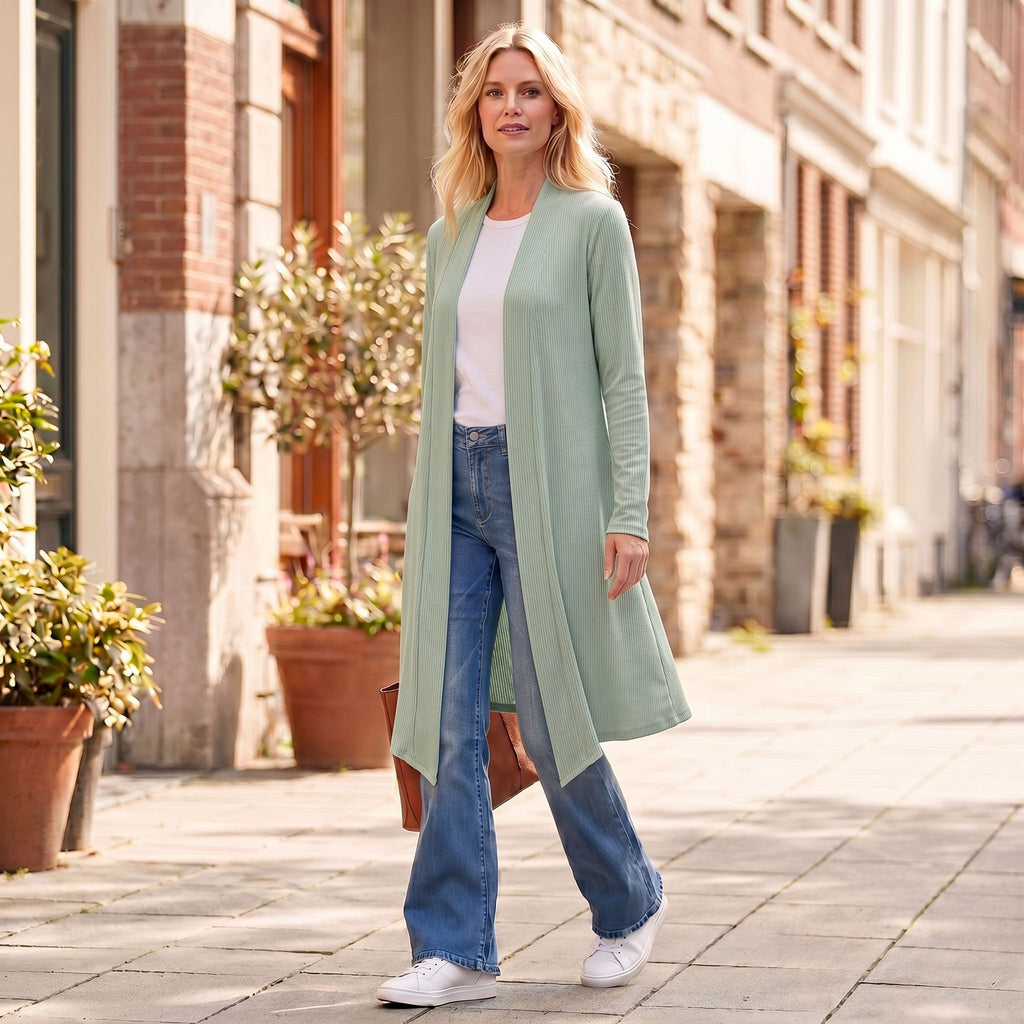 Knee Length Front Panel Draped Cardigan