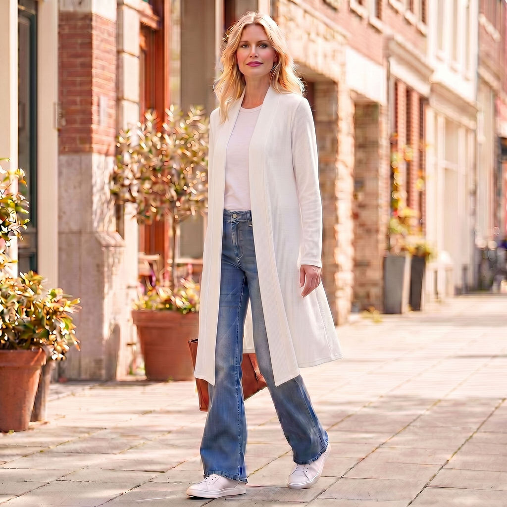 Knee Length Front Panel Draped Cardigan