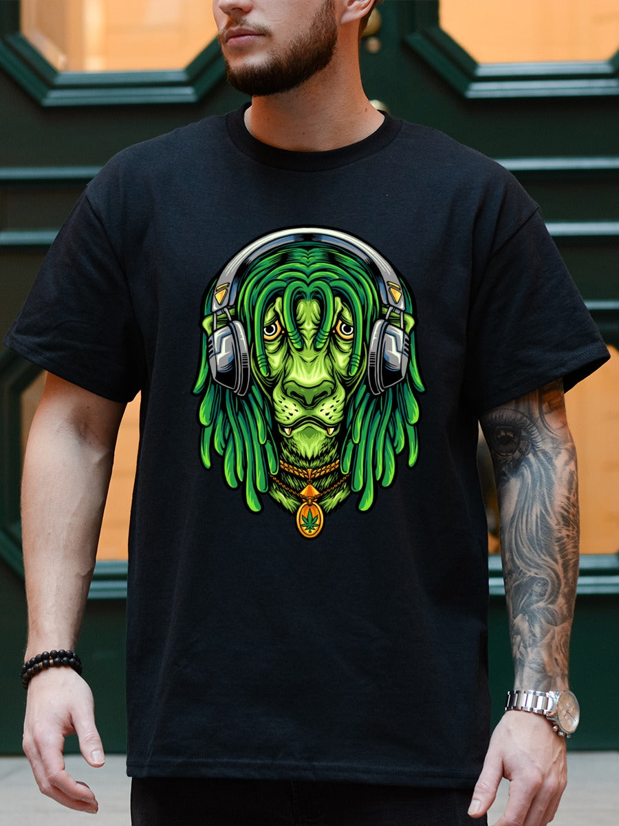 RASTA GREEN LION WITH HEADPHONES TEE