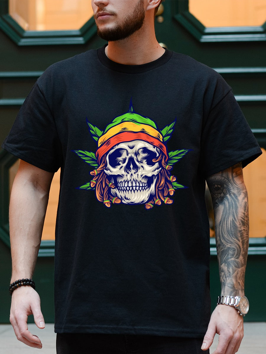 RASTA SKULL WITH MJ LEAF TEE