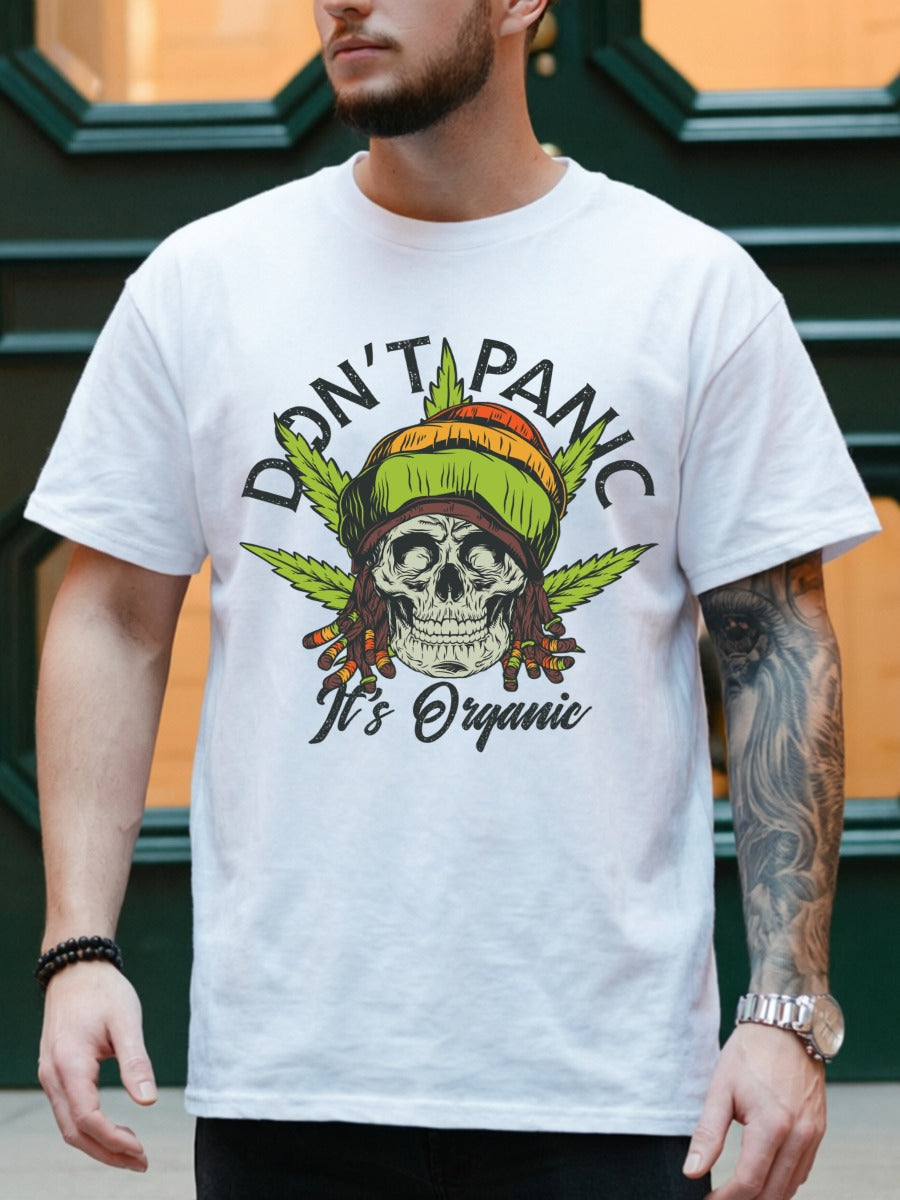 DONT PANIC IT'S ORGANIC RASTA SKULL TEE