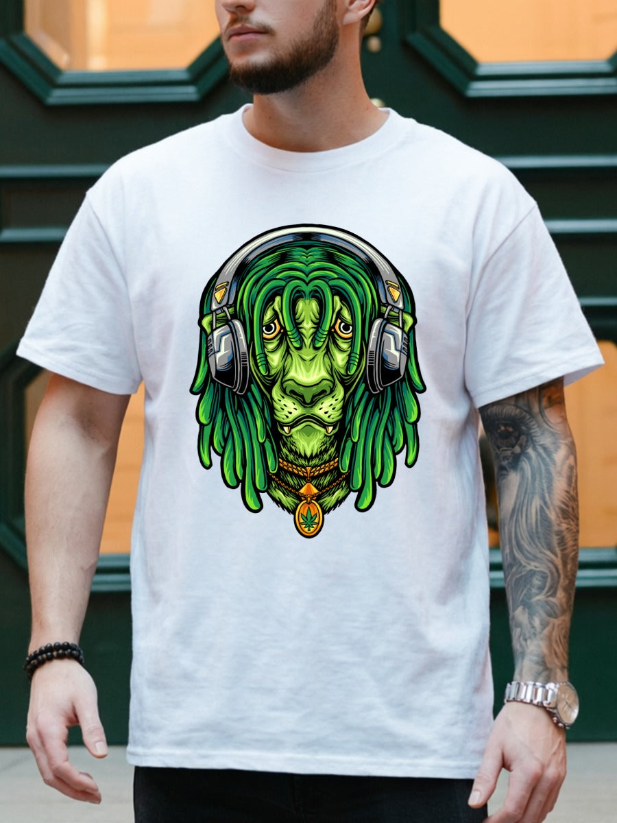 RASTA GREEN LION WITH HEADPHONES TEE