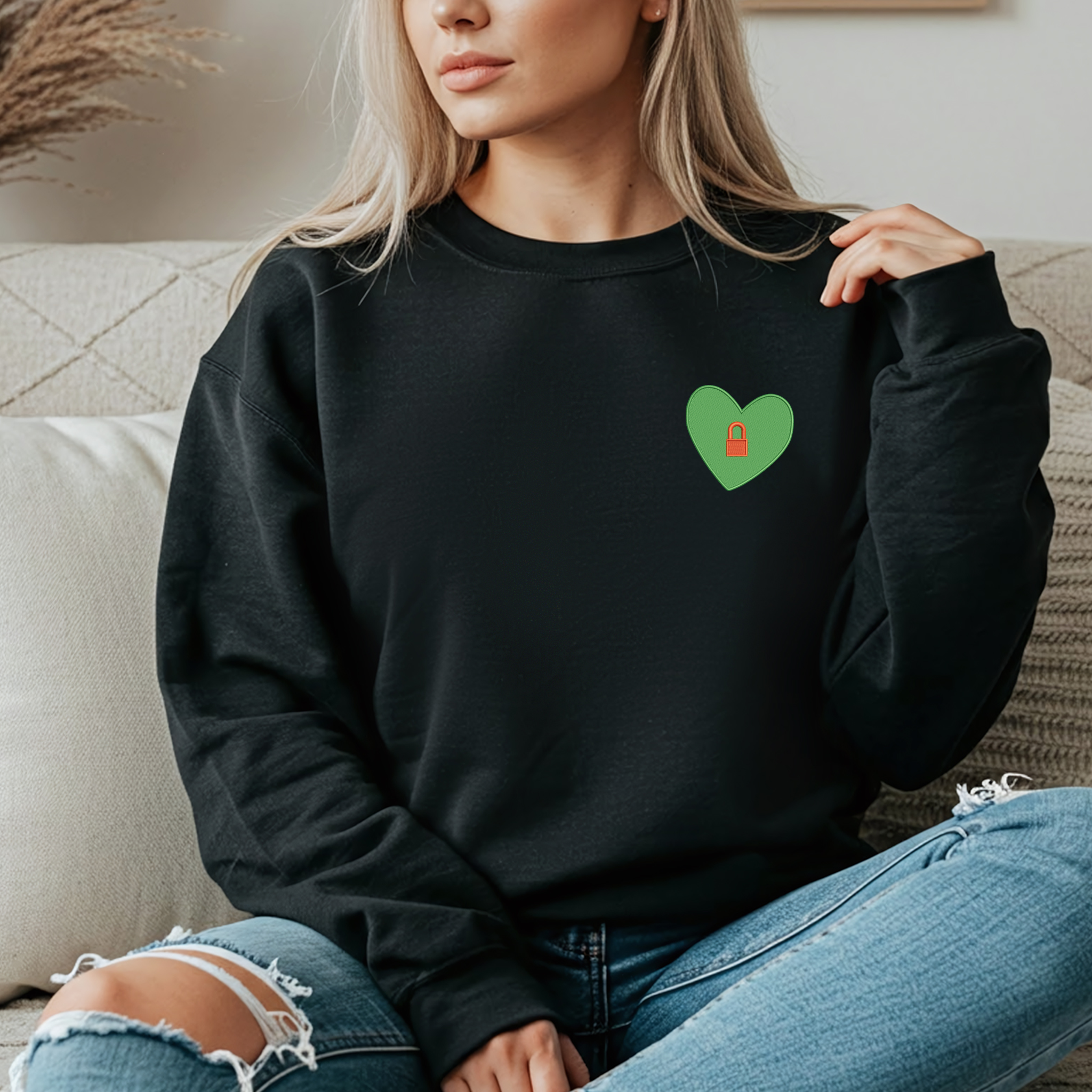 Locked Heart Embroidered Crewneck