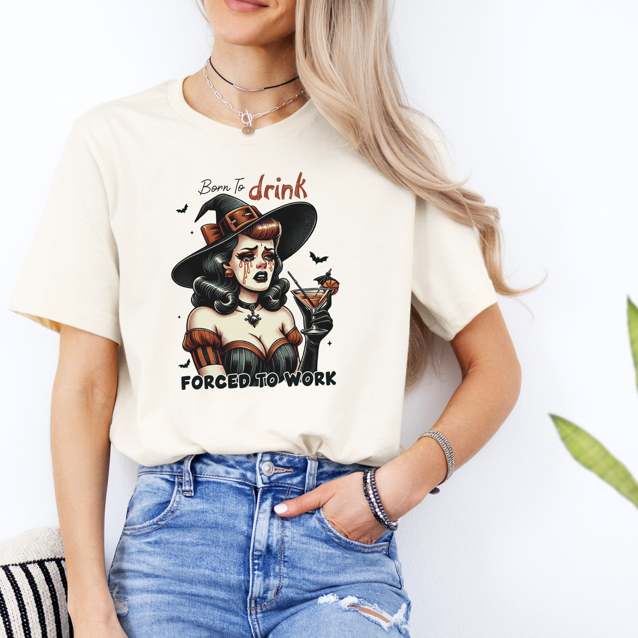 "Born to Drink" Witch Vintage Tee