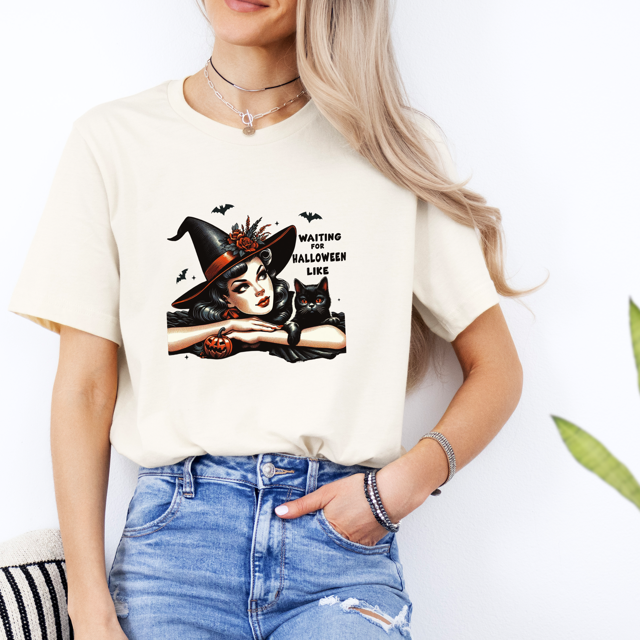 "Waiting for halloween like" Witch Vintage Tee