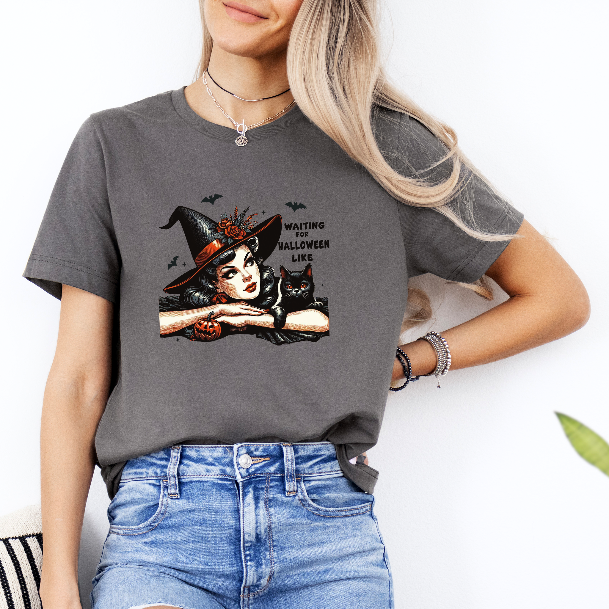 "Waiting for halloween like" Witch Vintage Tee