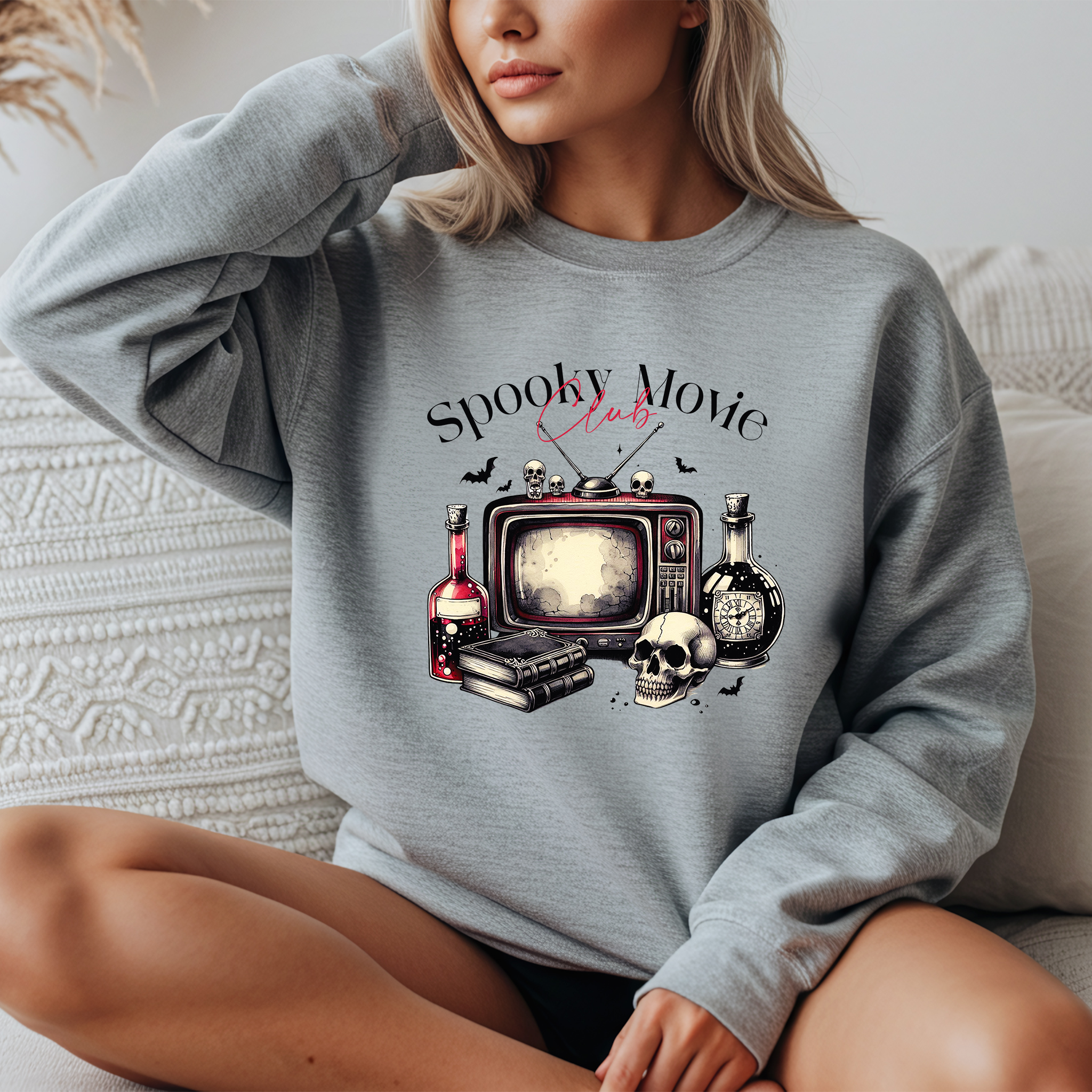 "Spooky Movie Club" Vintage Halloween Crewneck Sweatshirt