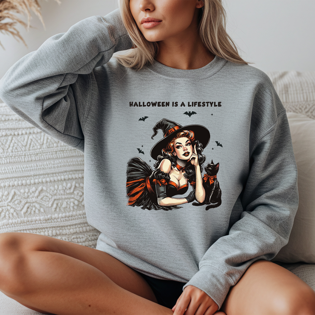 "Halloween is a Lifestyle" Pinup Crewneck Sweatshirt