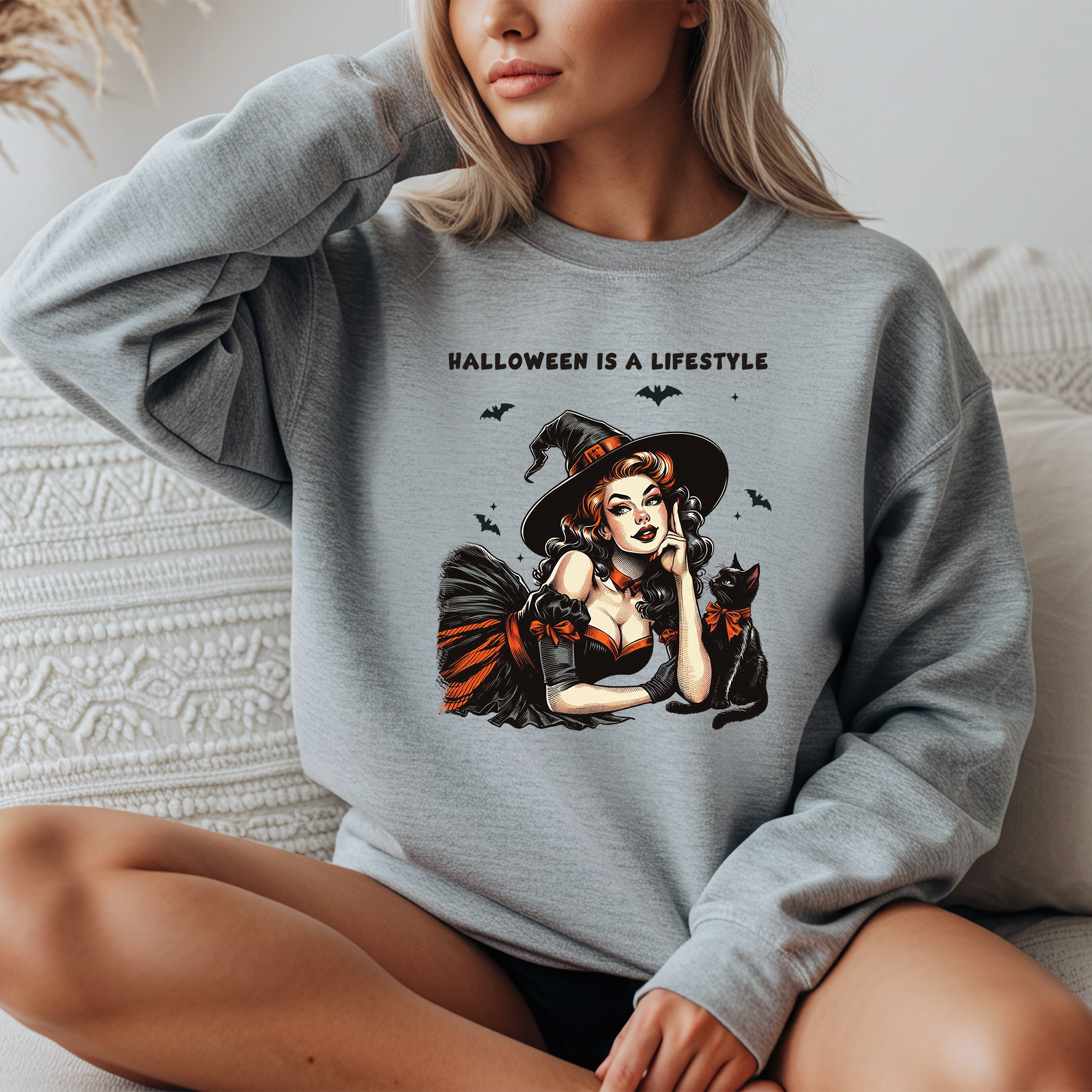 "Halloween is a Lifestyle" Pinup Crewneck Sweatshirt