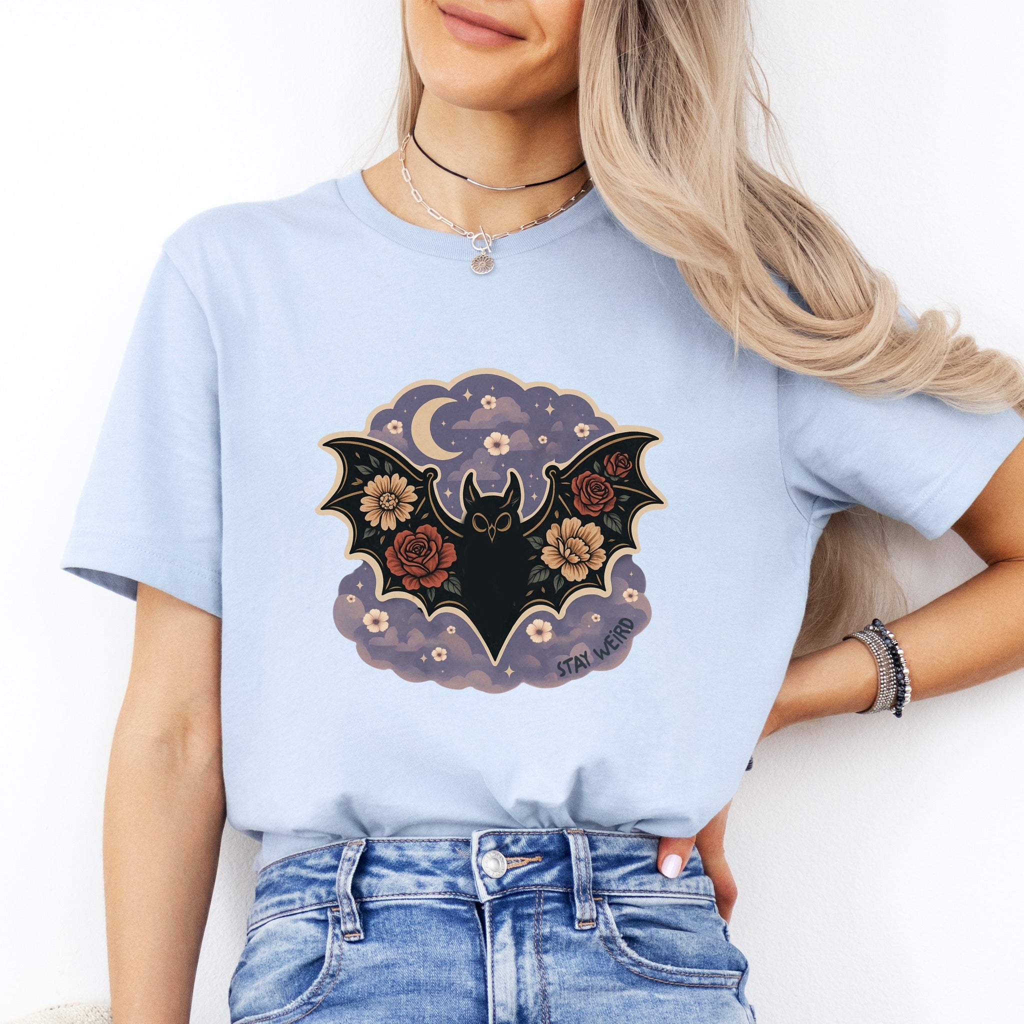 Stay Weird Bat with Floral Wings Tee