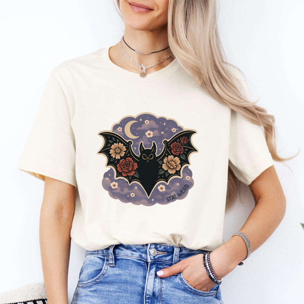 Stay Weird Bat with Floral Wings Tee