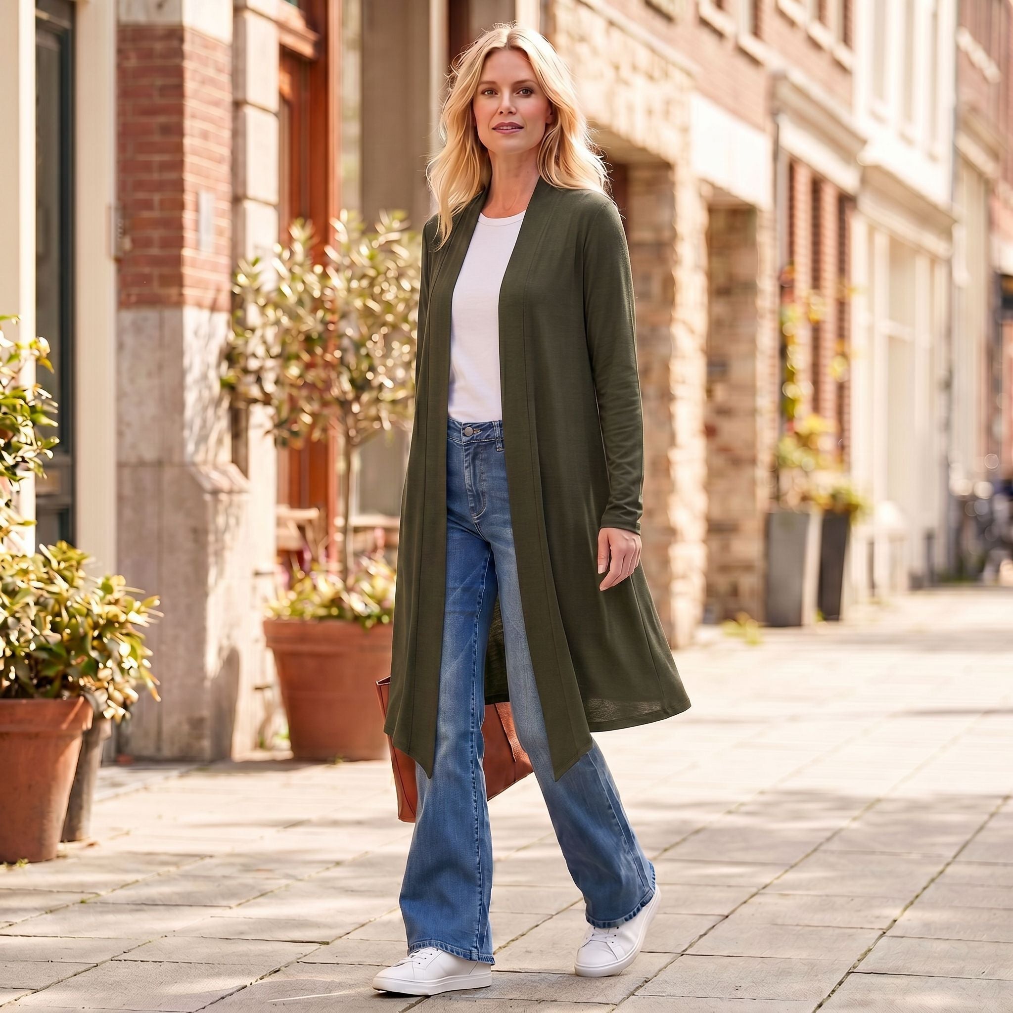 Knee Length Front Panel Draped Cardigan