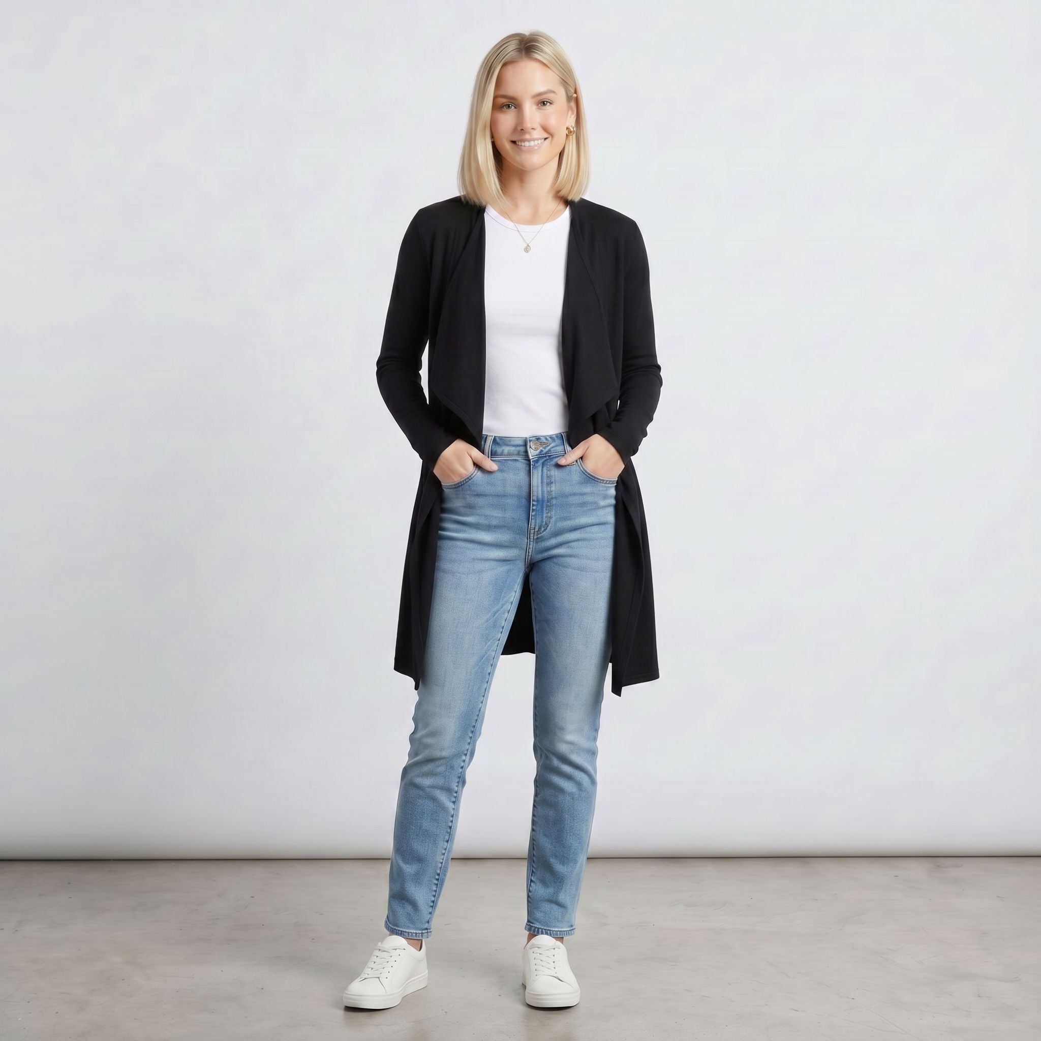 Knee Length Draped Cardigan