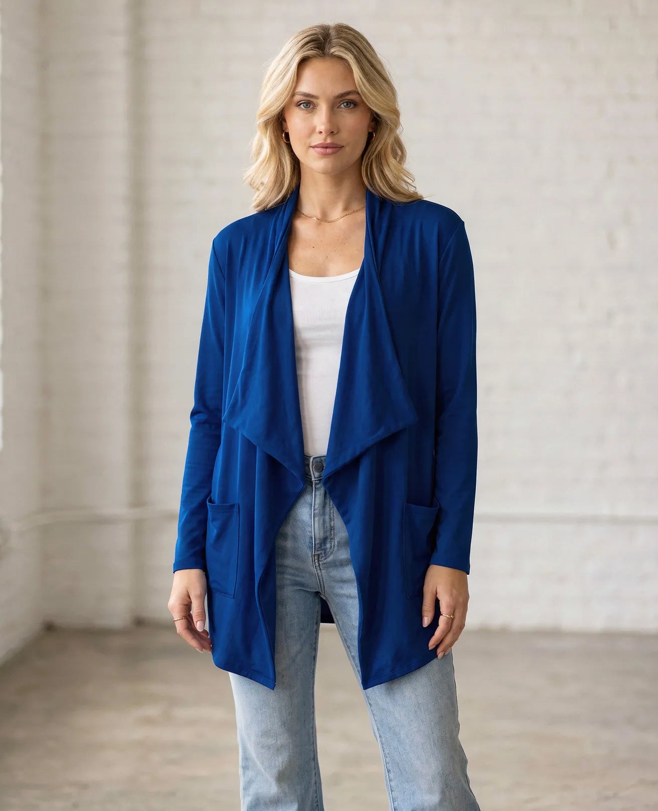 Open Front Waterfall Cardigan – Lightweight DTY Brushed