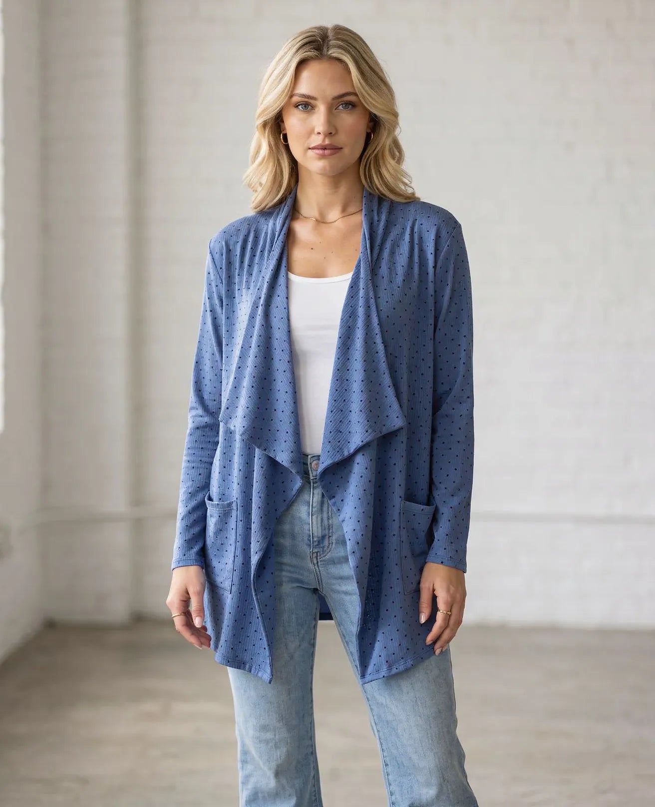 Open Front Waterfall Cardigan – Lightweight DTY Brushed
