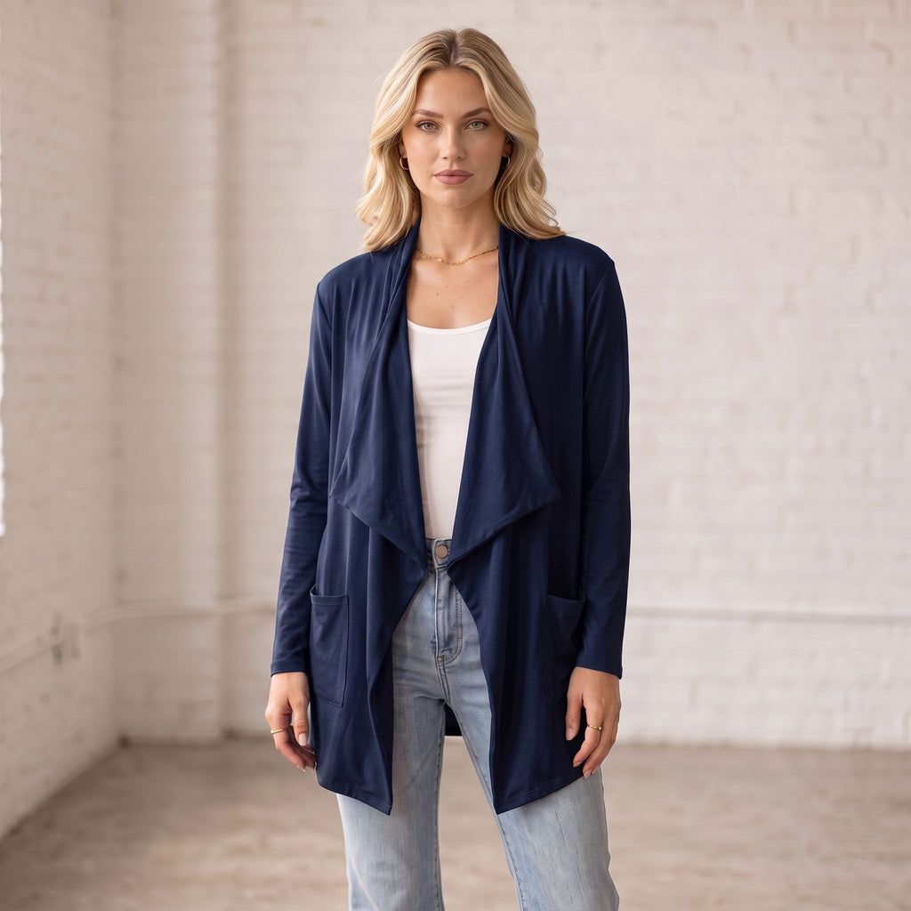 Open Front Waterfall Cardigan – Lightweight DTY Brushed
