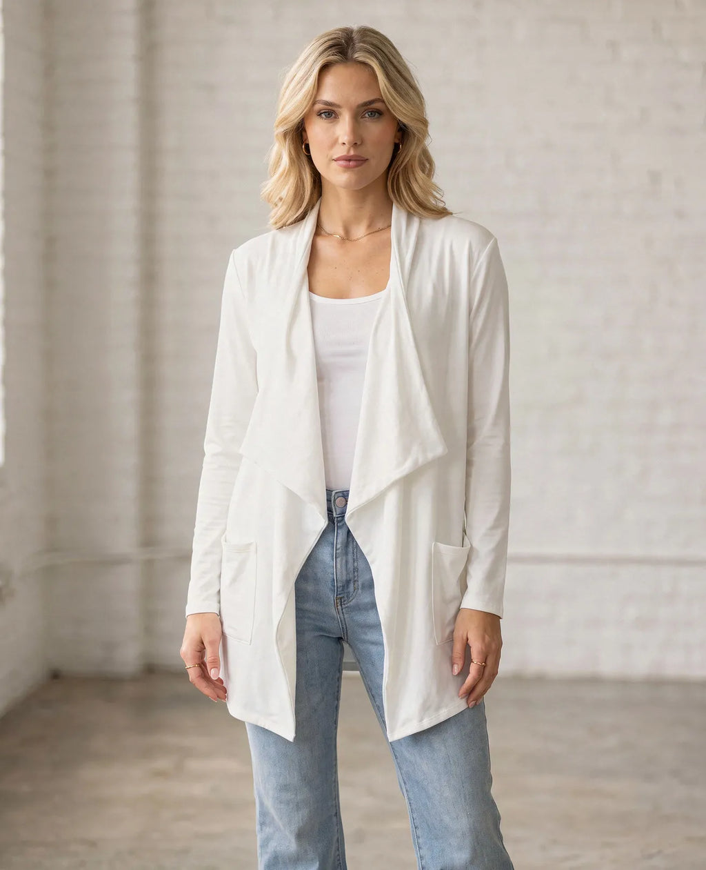 Open Front Waterfall Cardigan – Lightweight DTY Brushed