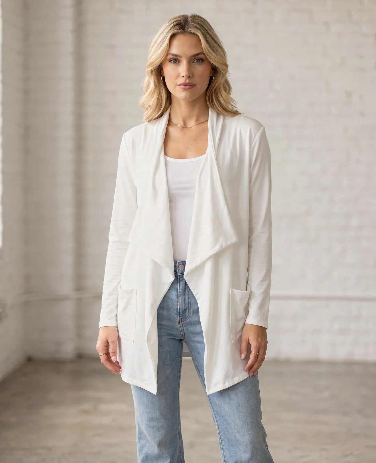 Open Front Waterfall Cardigan – Lightweight DTY Brushed