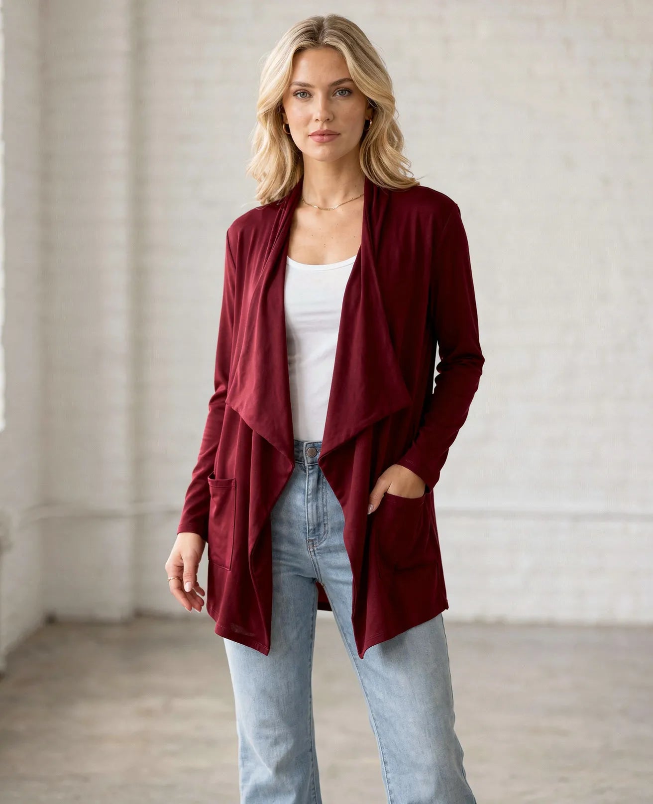 Open Front Waterfall Cardigan – Lightweight DTY Brushed