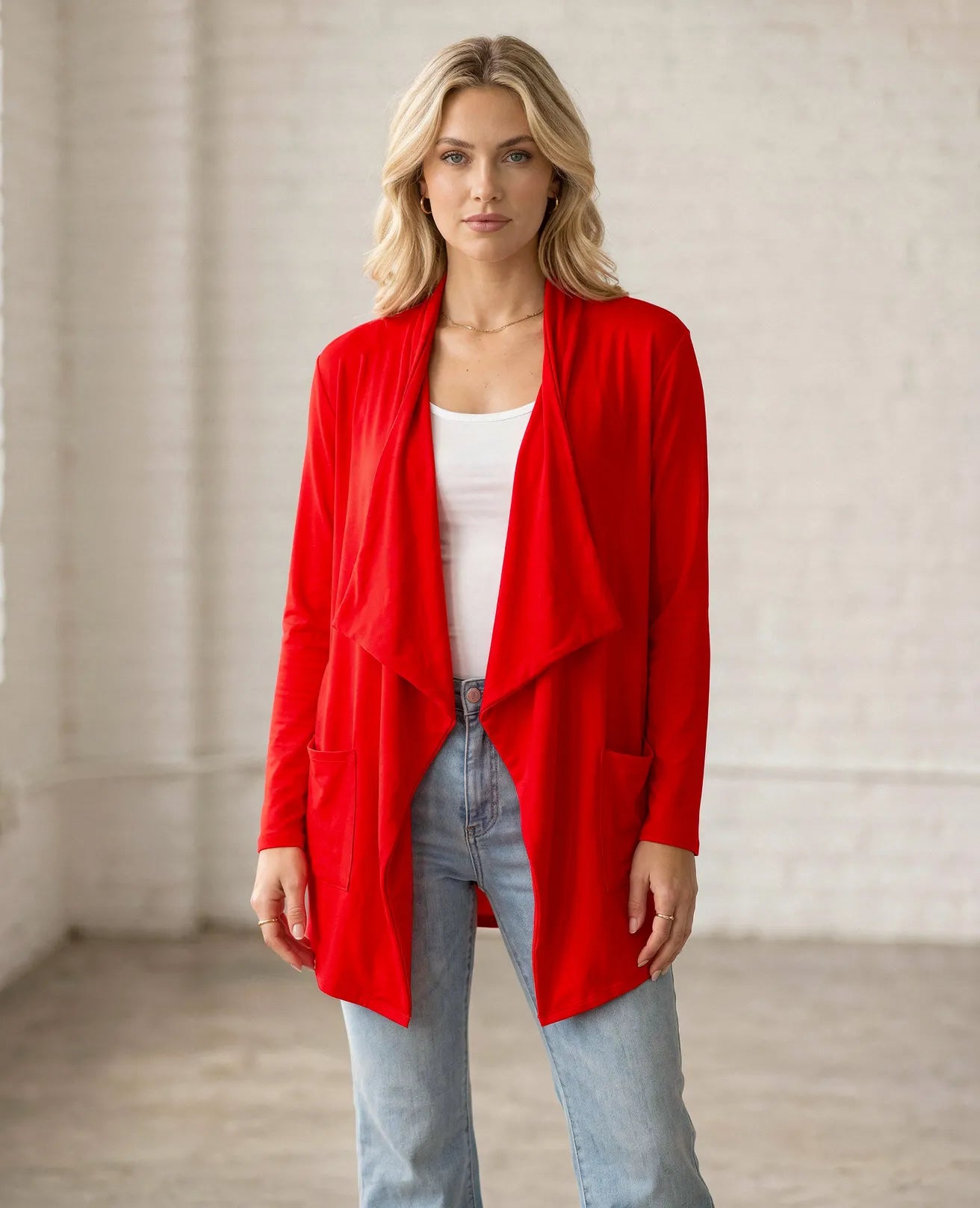 Open Front Waterfall Cardigan – Lightweight DTY Brushed