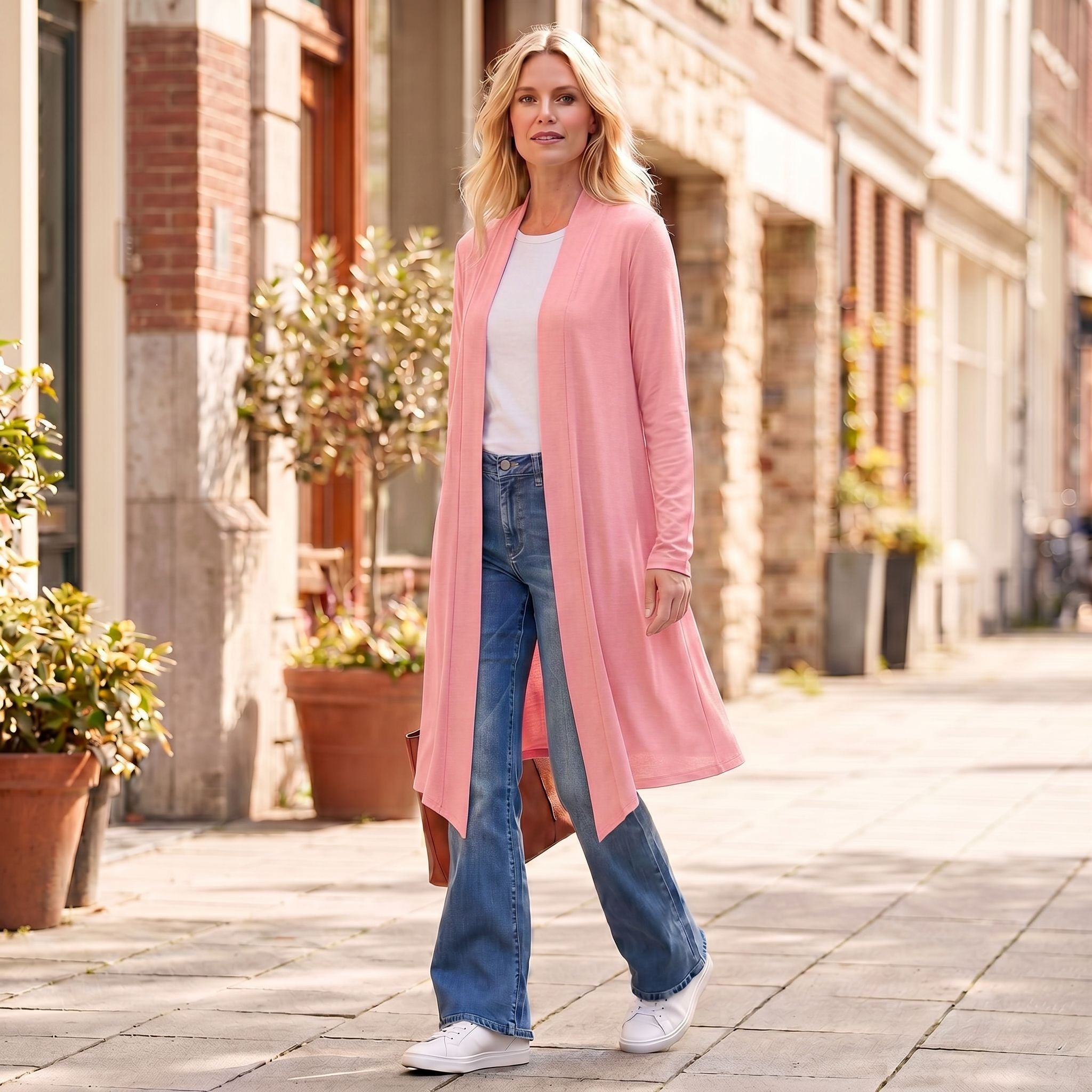 Knee Length Front Panel Draped Cardigan