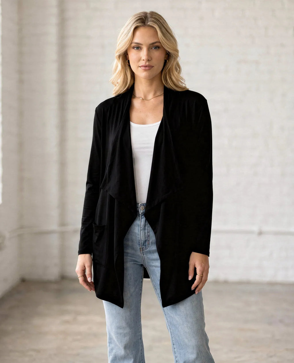 Open Front Waterfall Cardigan – Lightweight DTY Brushed