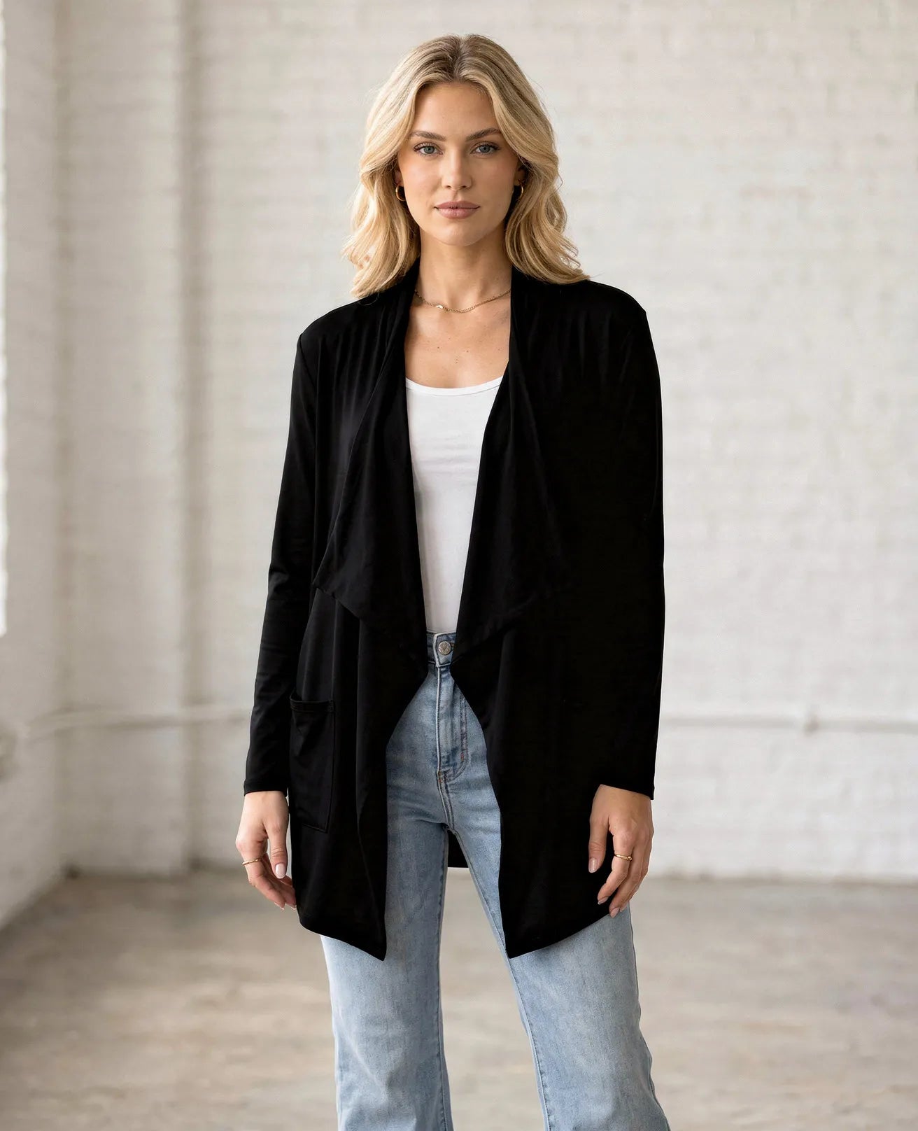 Open Front Waterfall Cardigan – Lightweight DTY Brushed