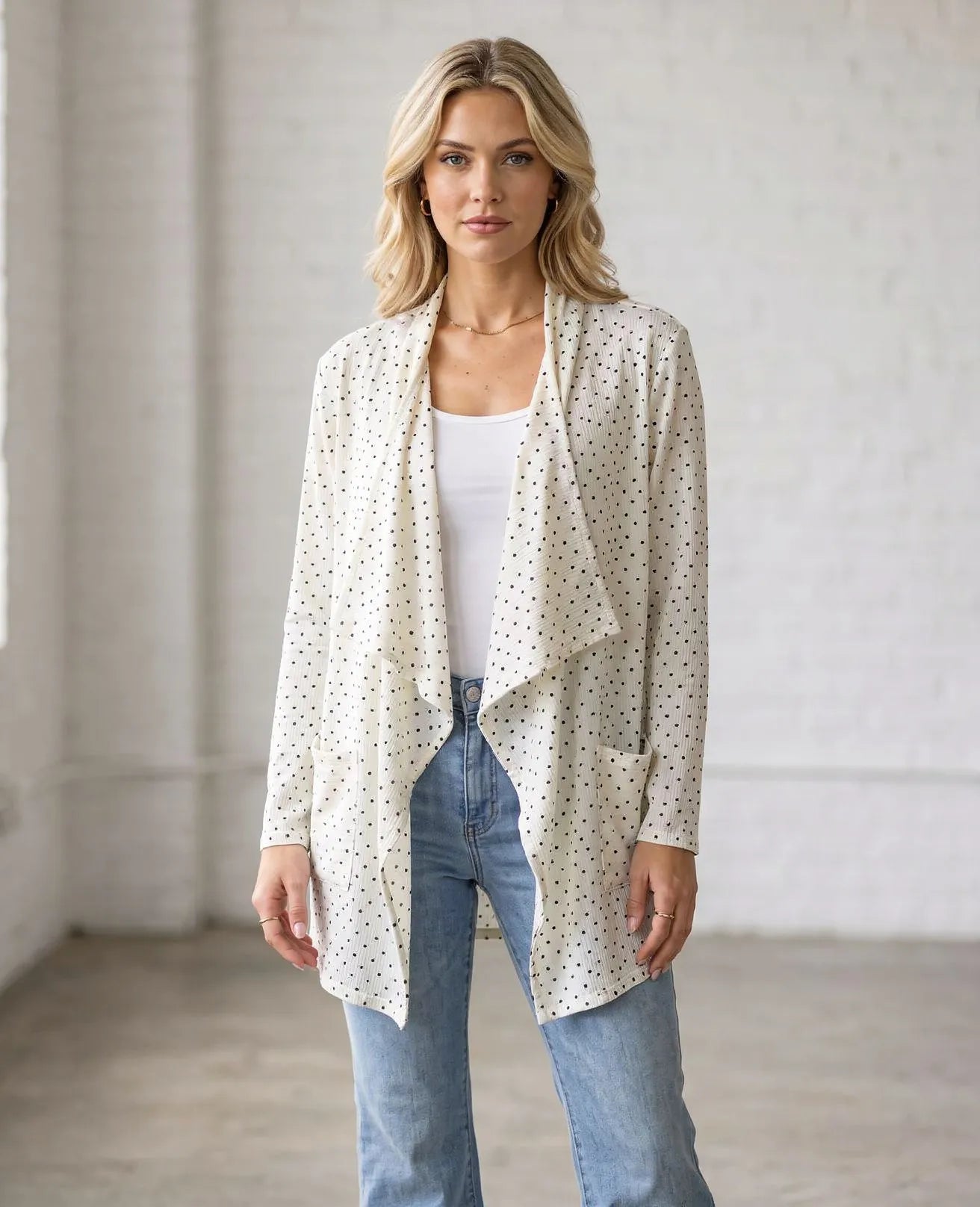 Open Front Waterfall Cardigan – Lightweight DTY Brushed