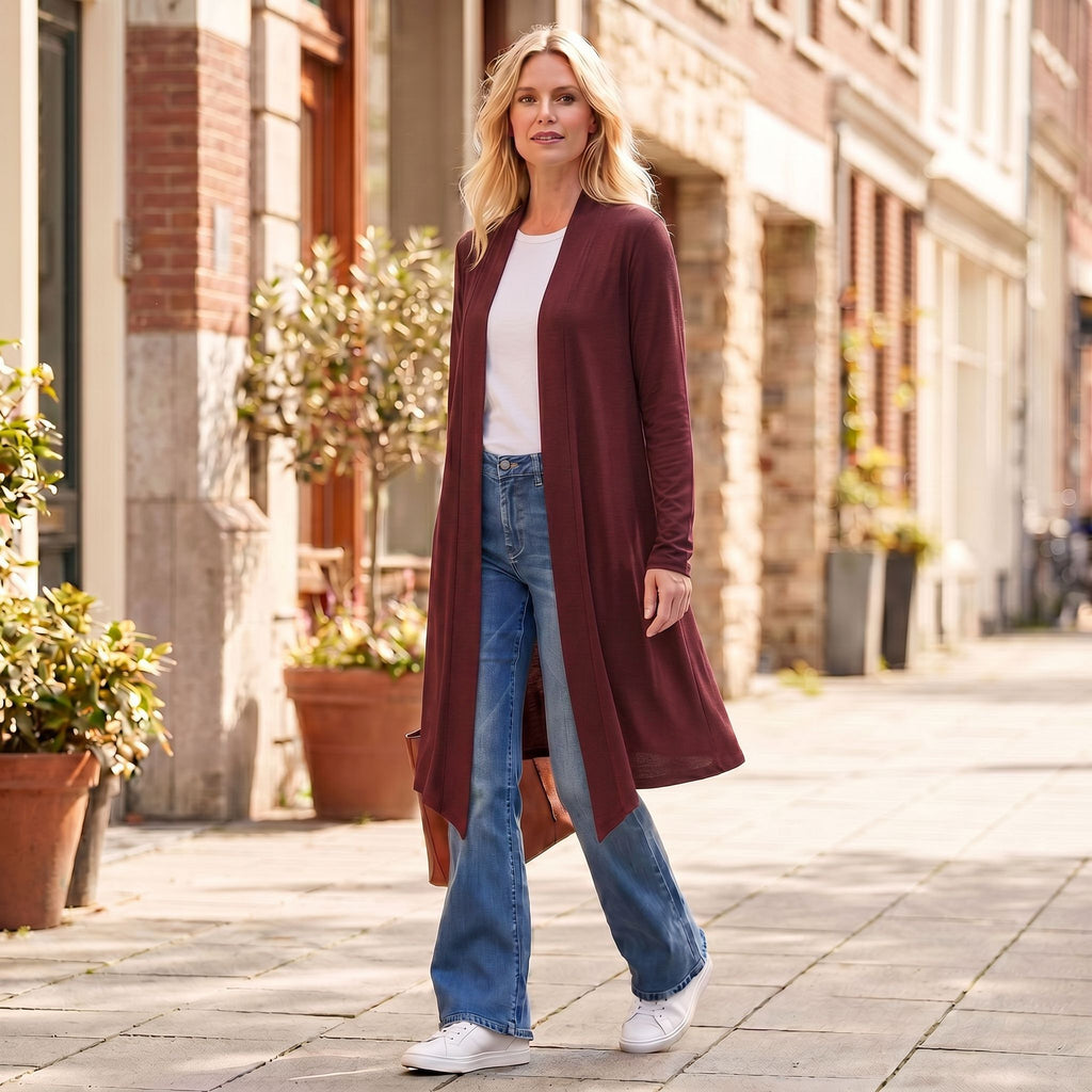 Knee Length Front Panel Draped Cardigan