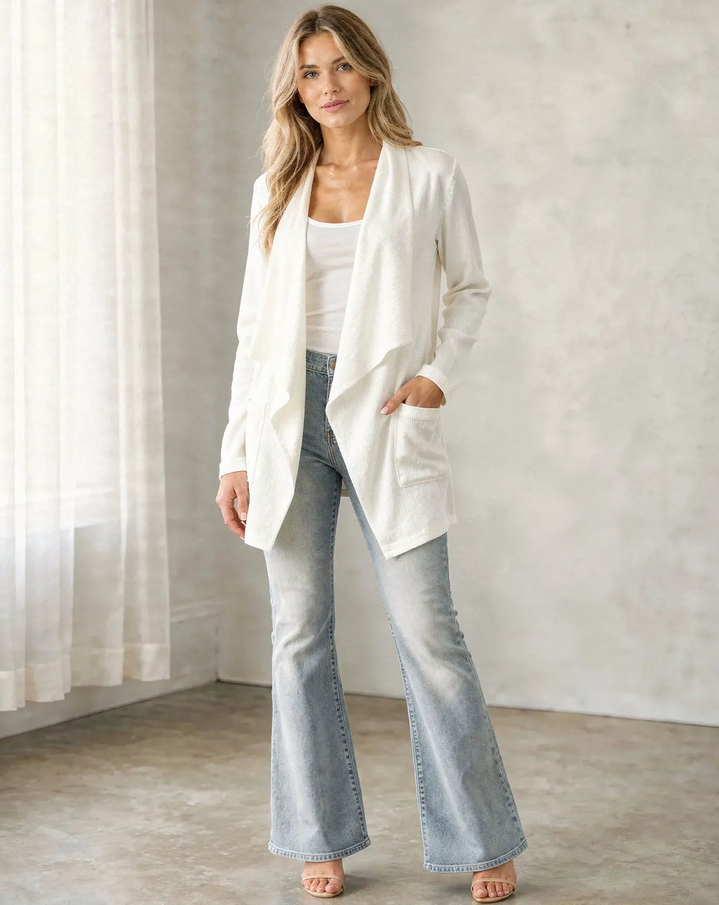 Open Front Waterfall Cardigan – Lightweight DTY Brushed