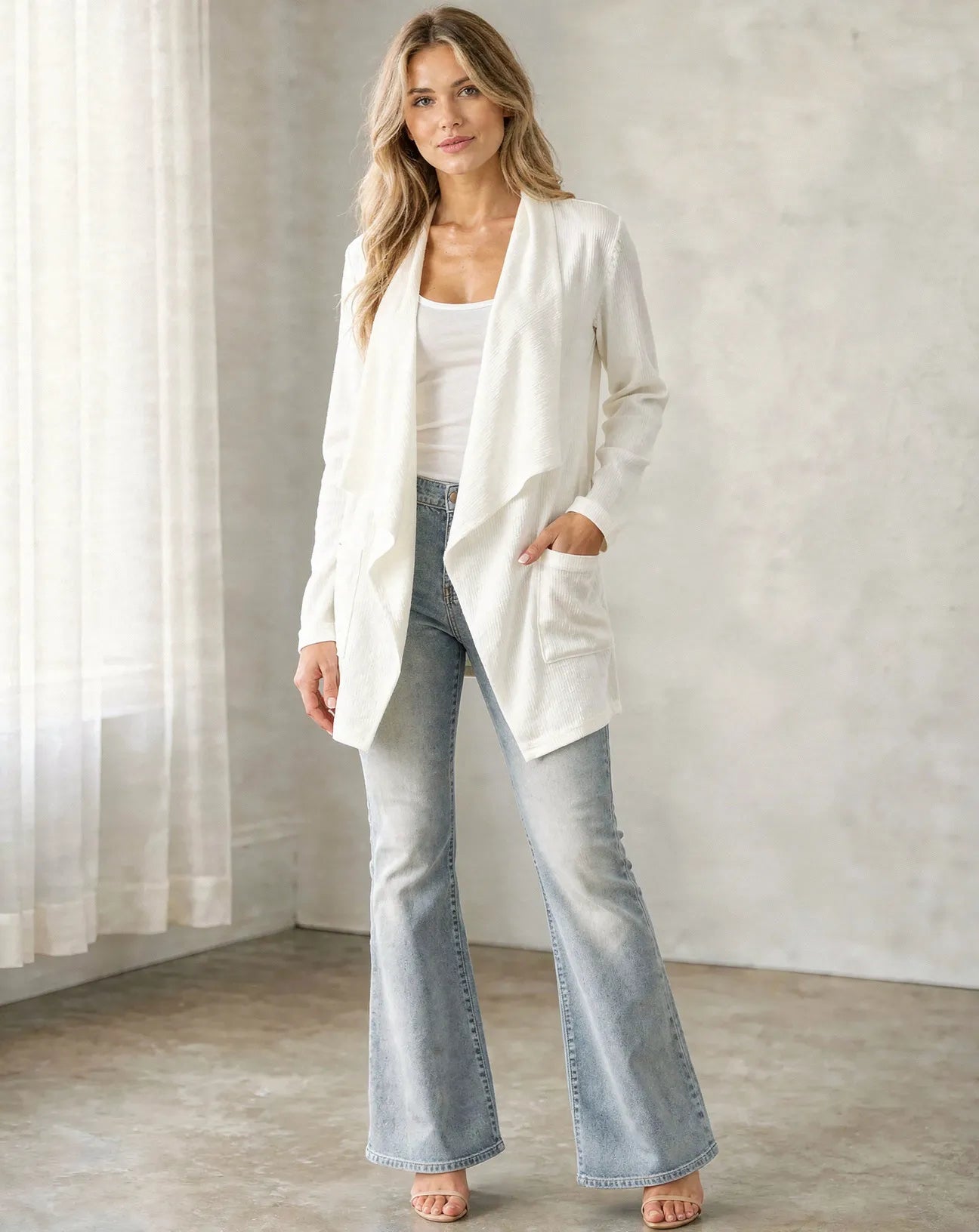 Open Front Waterfall Cardigan – Lightweight DTY Brushed