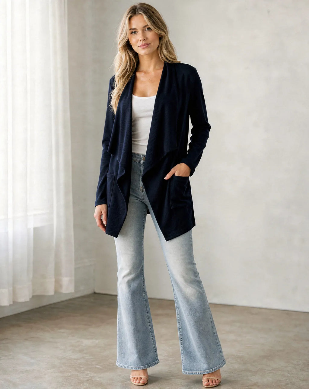 Open Front Waterfall Cardigan – Lightweight DTY Brushed