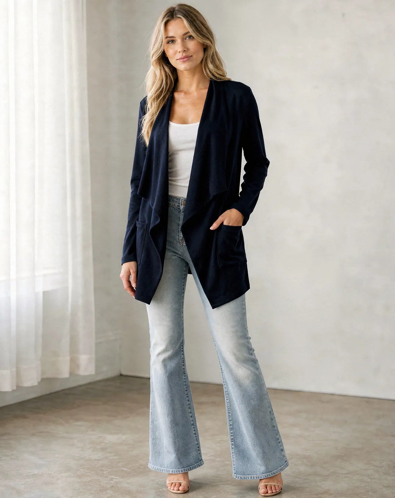 Open Front Waterfall Cardigan – Lightweight DTY Brushed