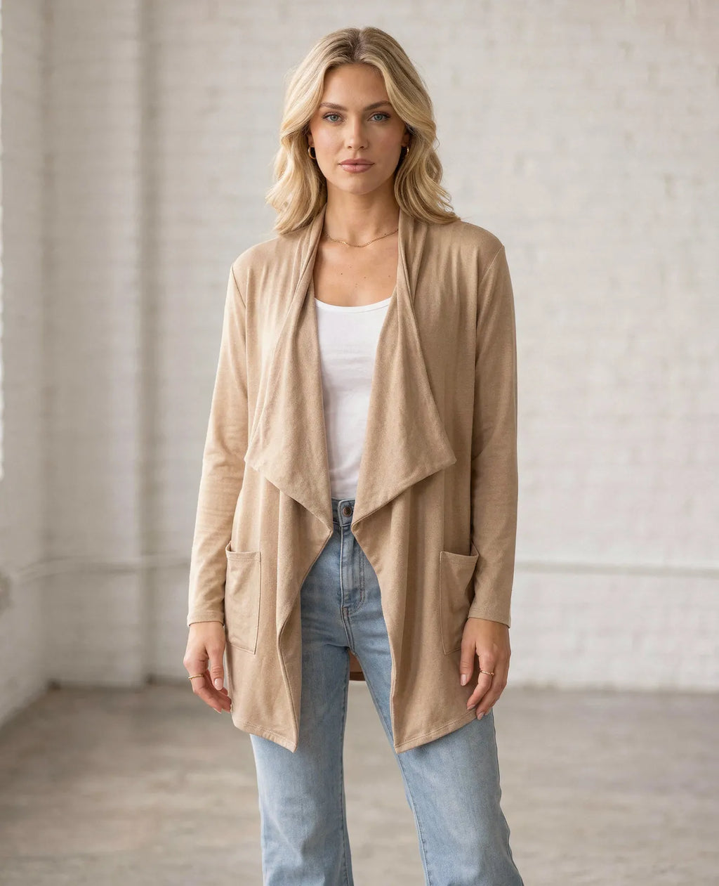 Open Front Waterfall Cardigan – Lightweight DTY Brushed