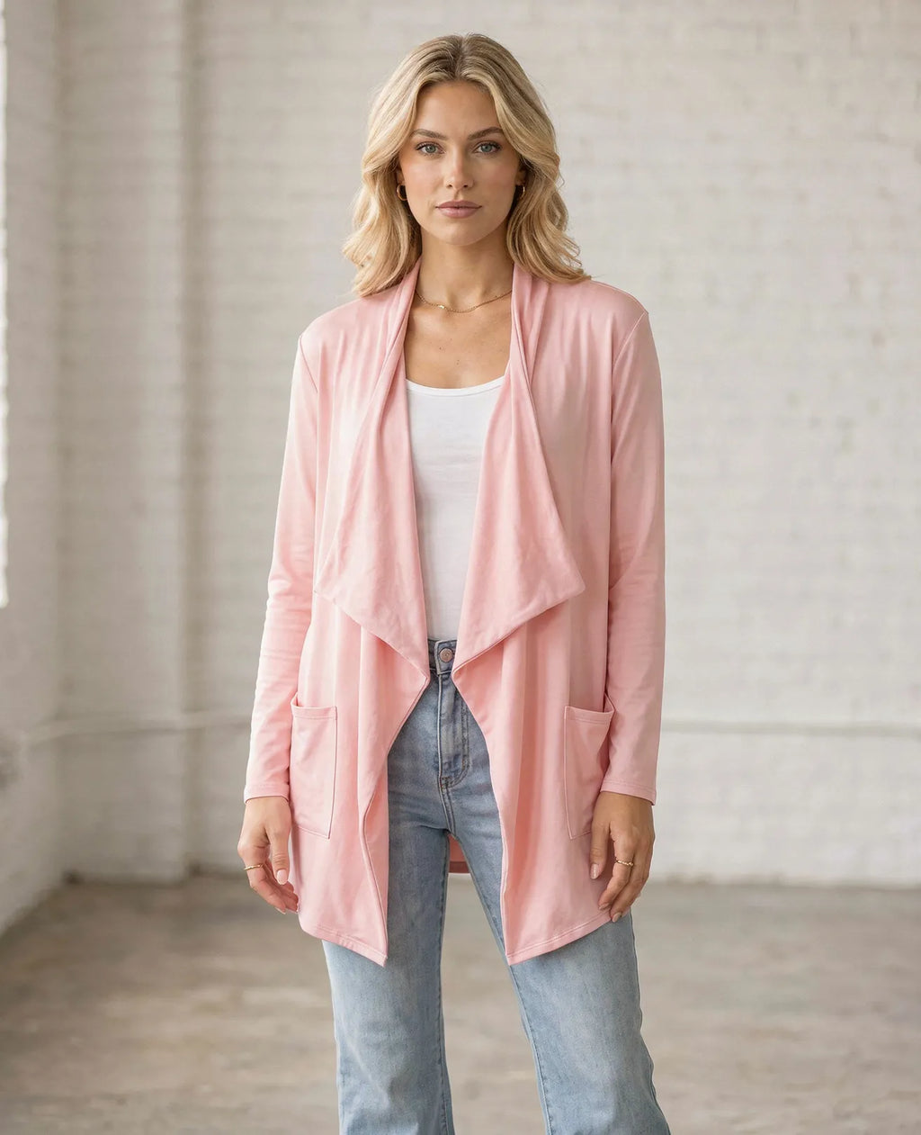 Open Front Waterfall Cardigan – Lightweight DTY Brushed