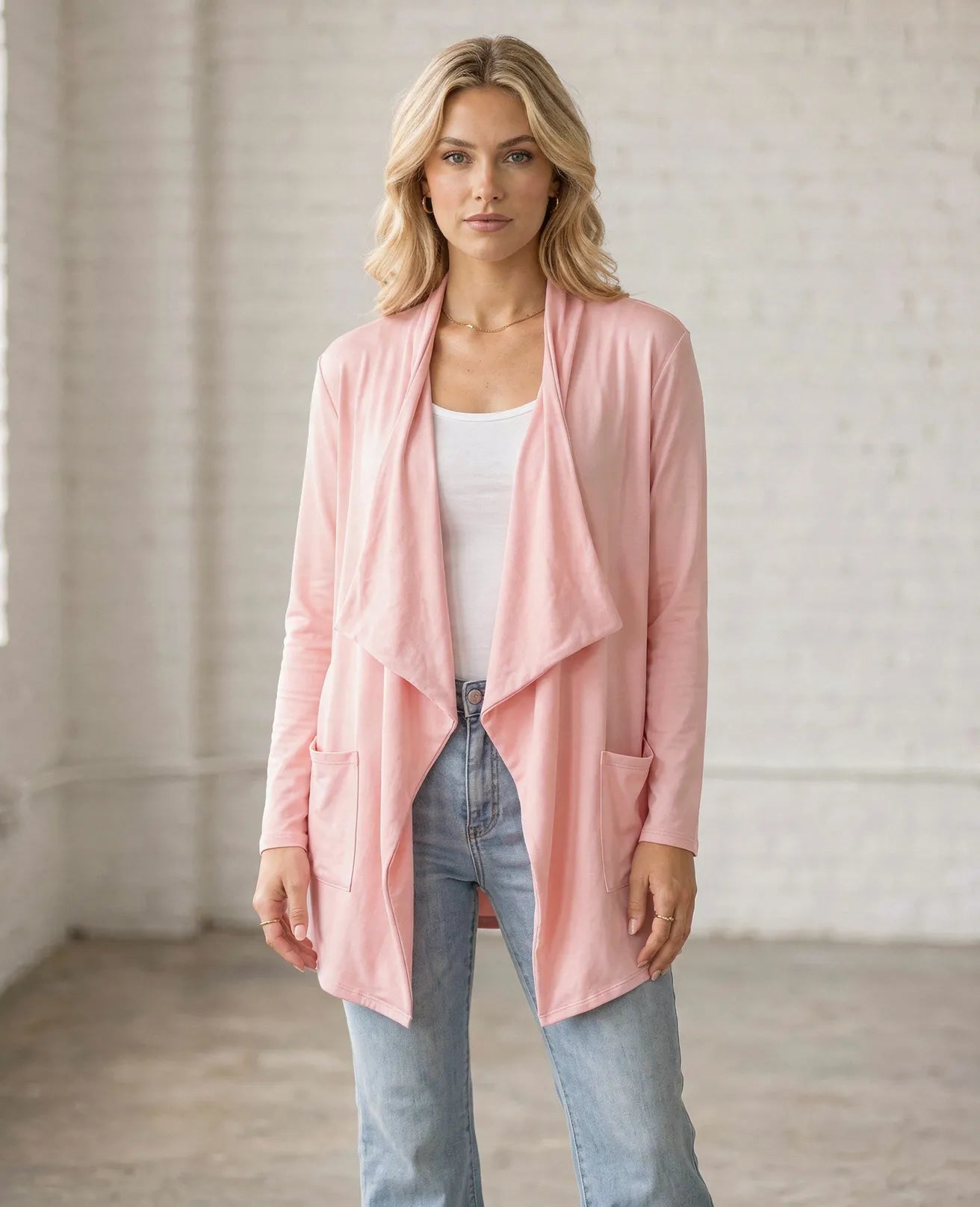 Open Front Waterfall Cardigan – Lightweight DTY Brushed