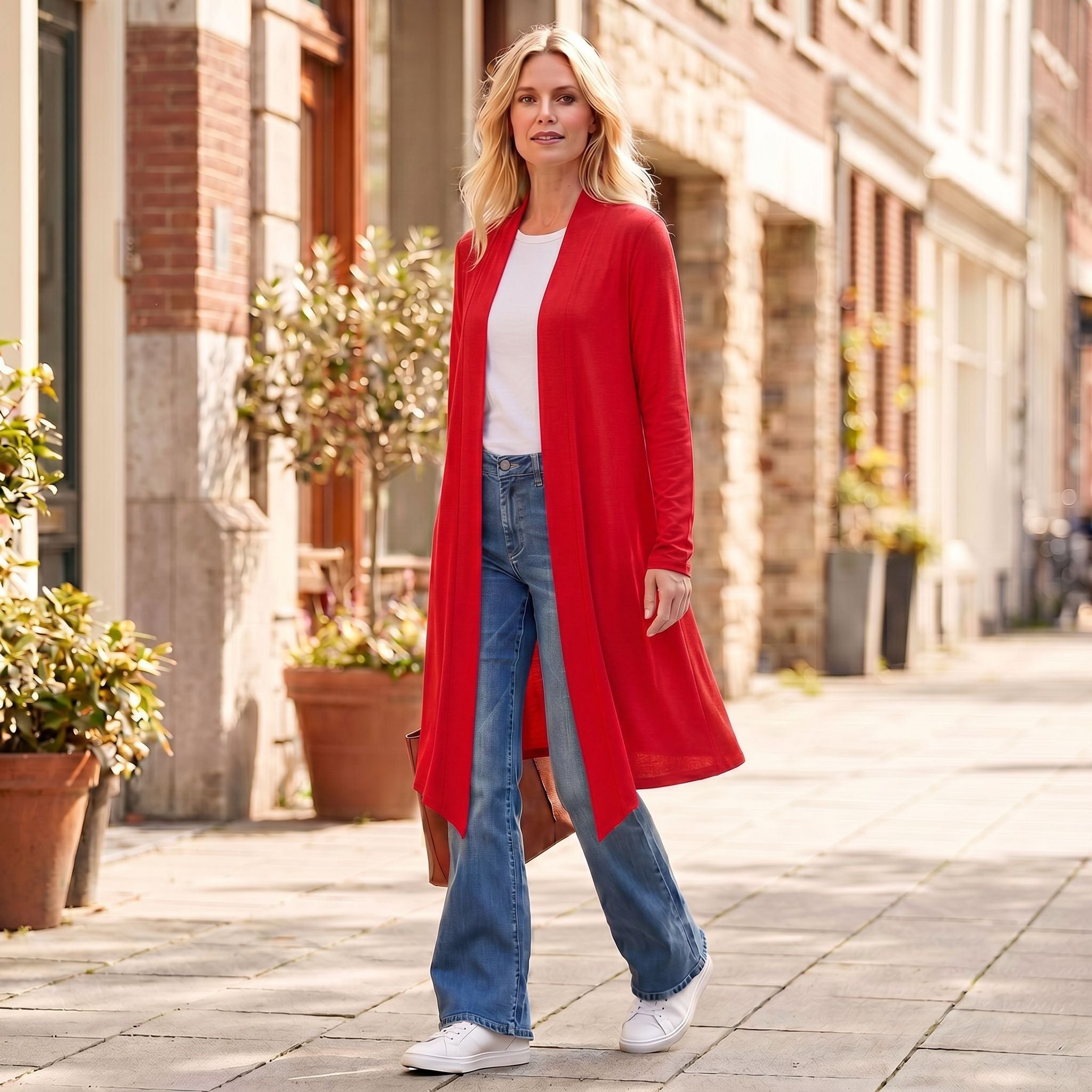 Knee Length Front Panel Draped Cardigan
